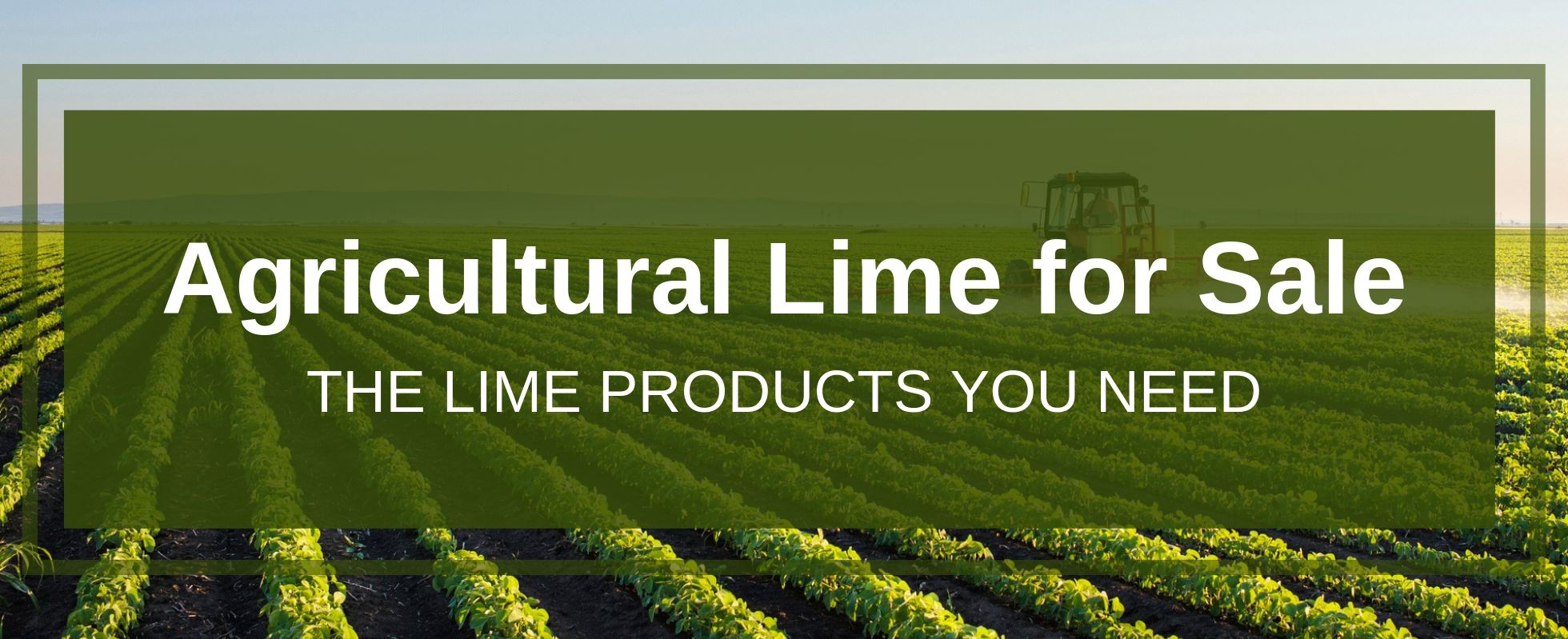 a tractor in a crop field with the words "Agricultural Lime for Sale" on it