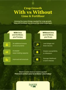 a poster comparing crop growth with and without lime and fertilizer
